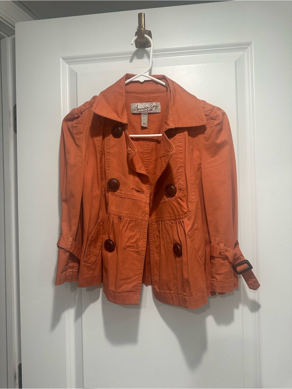 American Rag Orange Double-Breasted Peplum Trench